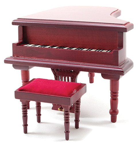 Dollhouse Miniature Baby Grand Piano with Bench, Mahogany